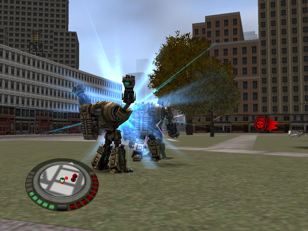 The Incredible Hulk (Windows) screenshot: Fighting several army robots in a mission