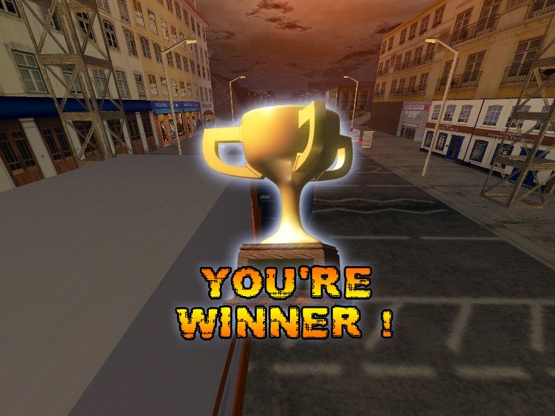 Big Rigs: Over the Road Racing (Windows) screenshot: You always win, your opponents don't move at all. The bad news is you cannot race anymore. When starting a new race, the "you're winner" message appears at the beginning and the race is over!