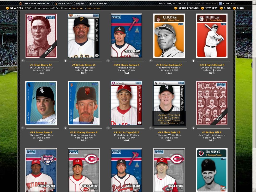 Baseball Boss (Browser) screenshot: The players I have collected so far.