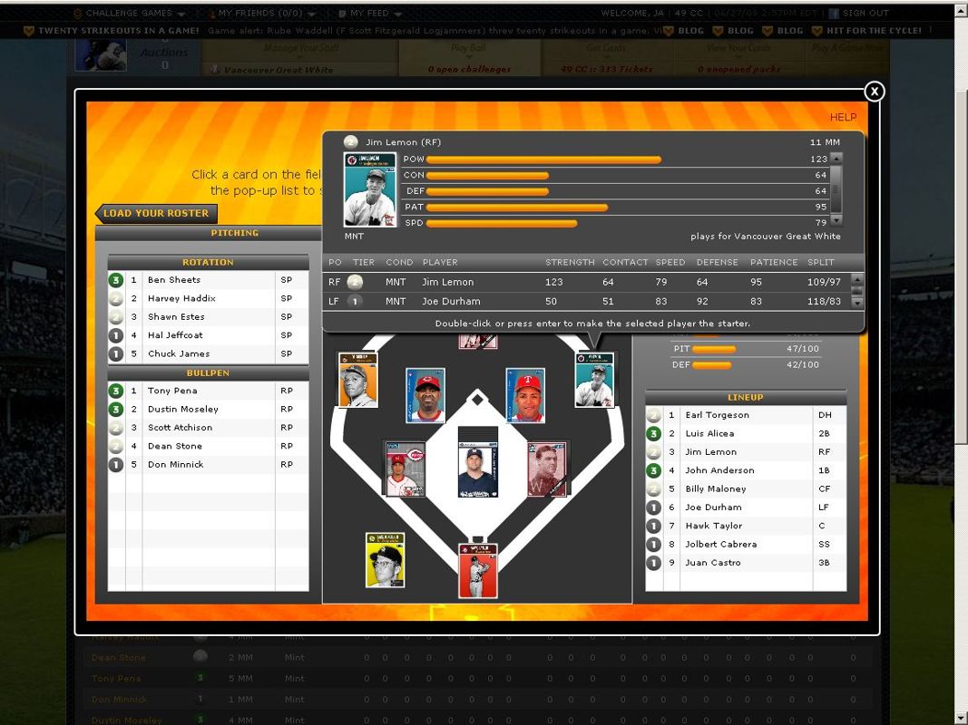Baseball Boss (Browser) screenshot: ...and configuring the team afterwards.