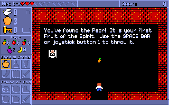 Spiritual Warfare (DOS) screenshot: Finding your first fruit (weapon)