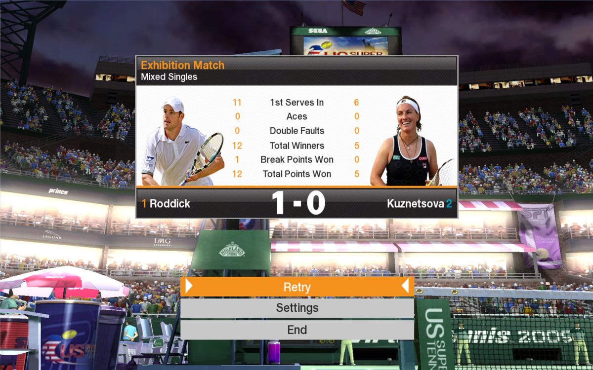Virtua Tennis 2009 (Windows) screenshot: Exhibition match results