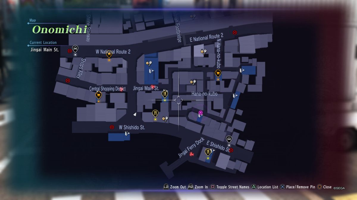 Yakuza 6: The Song of Life (PlayStation 4) screenshot: Map of Onomichi
