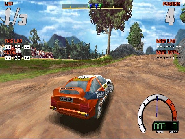 Screamer Rally (DOS) screenshot: The Chinese circuit in glorious SVGA mode.
