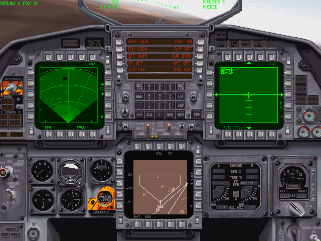 Jane's Combat Simulations: F-15 (Windows) screenshot: You can use the mouse to turn on switches in the cockpit.