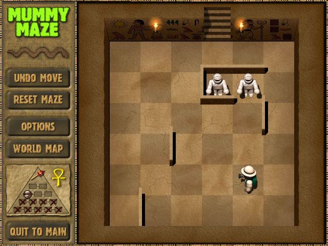 Mummy Maze Deluxe (Windows) screenshot: Two mummies at the same time, but it is easy in this position to dispose of one of them.