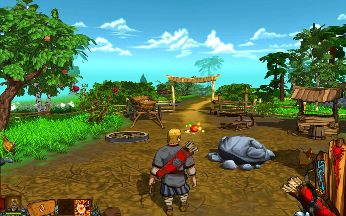 Fairy Tales: Three Heroes (Windows) screenshot: Start of the game: in front of Alesha's house