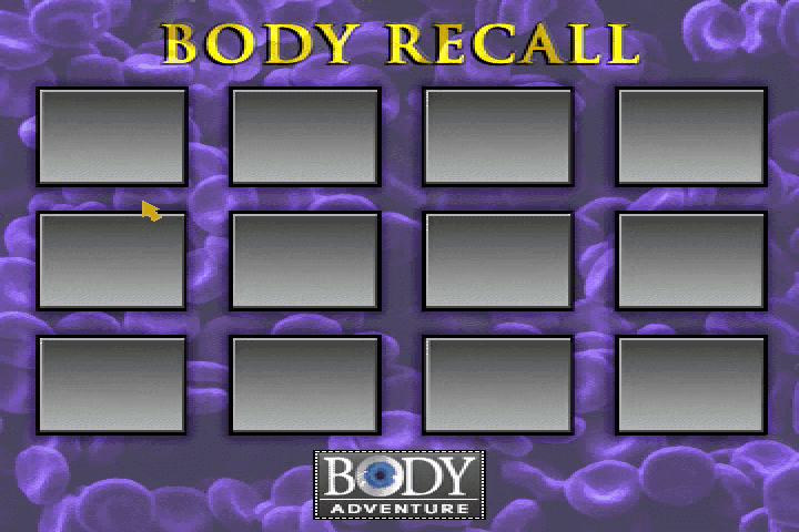 3-D Body Adventure (DOS) screenshot: Playing the Body Recall game, a clone of various Memory tile matching games.