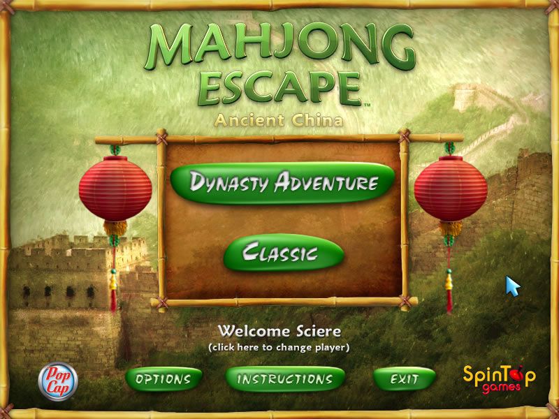 Mahjong Escape: Ancient China (Windows) screenshot: Main Menu and Game Mode selection