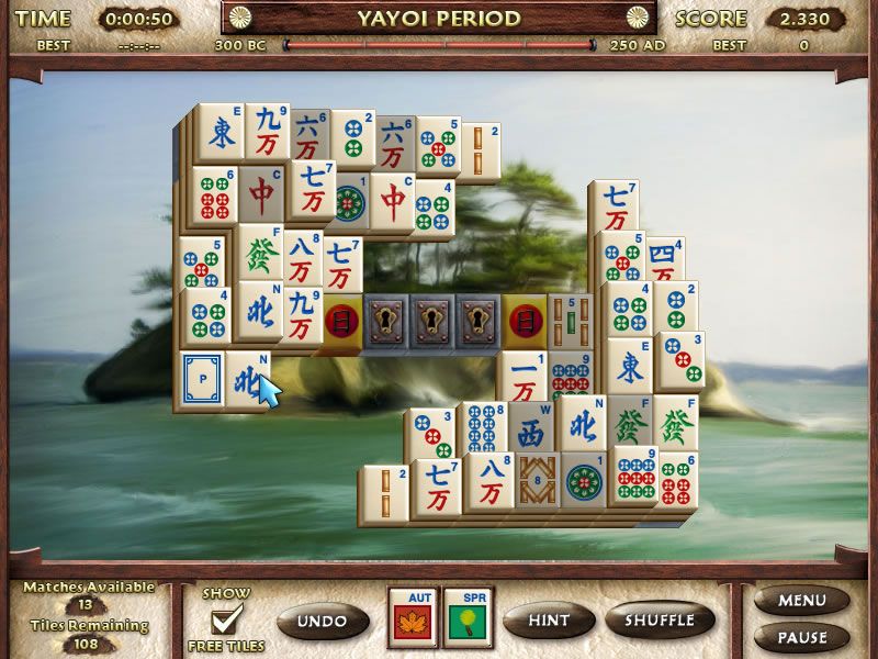 Mahjong Escape: Ancient Japan (Windows) screenshot: A board with locks and keys