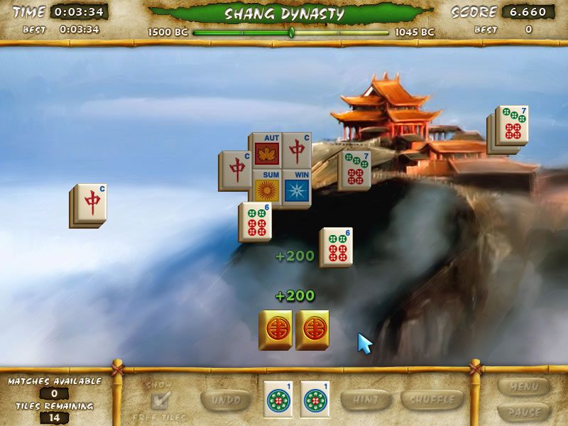 Mahjong Escape: Ancient China (Windows) screenshot: Having uncovered the gold tiles, the board is cleared.