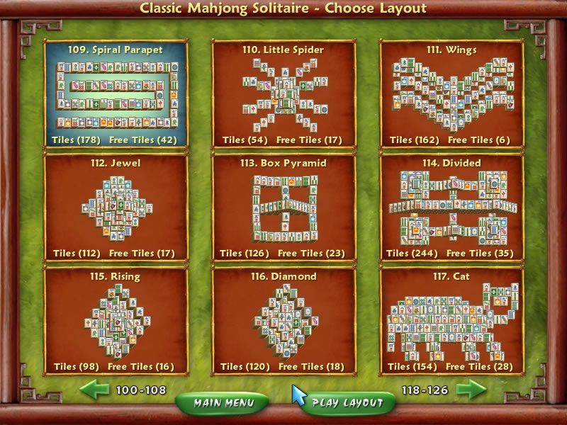 Mahjong Escape: Ancient China (Windows) screenshot: Board selection in the Classic mode
