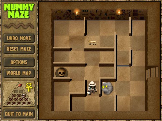 Mummy Maze Deluxe (Windows) screenshot: The mummy and the scorpion get into a fight.