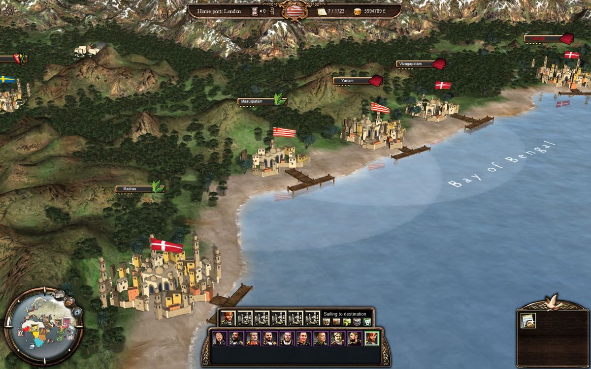 East India Company (Windows) screenshot: All of these ports are now controlled by a nation.