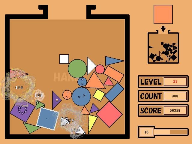 Monos (Windows) screenshot: Multiple matches have been formed and the shapes explode.