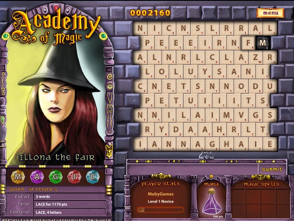 Academy of Magic: Word Spells (Windows) screenshot: You must clear obsidian tiles before they clear the left side of the screen.