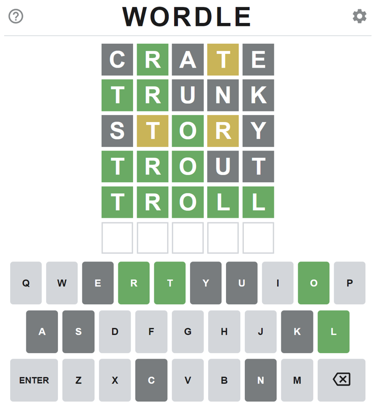 Wordle (Browser) screenshot: A wider view using a desktop browser.