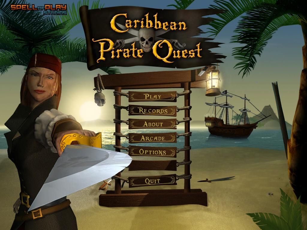 Caribbean Pirate Quest (Windows) screenshot: Title screen and main menu