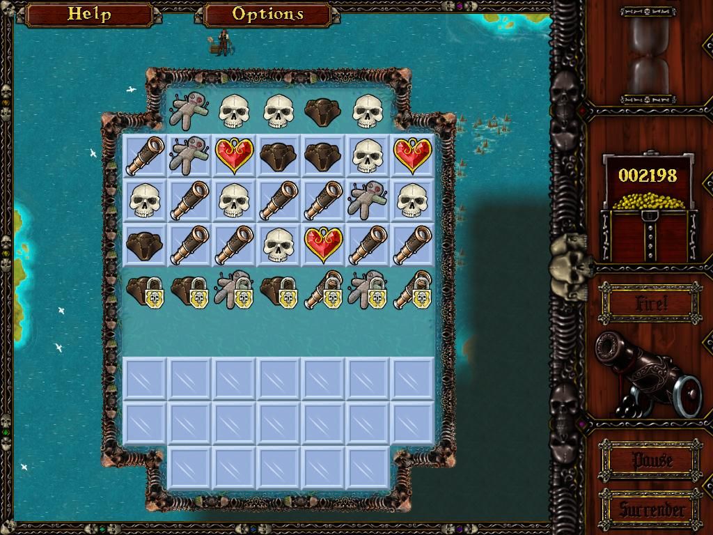 Caribbean Pirate Quest (Windows) screenshot: On this level, ye be needing to unlock some tiles by matching the item within.