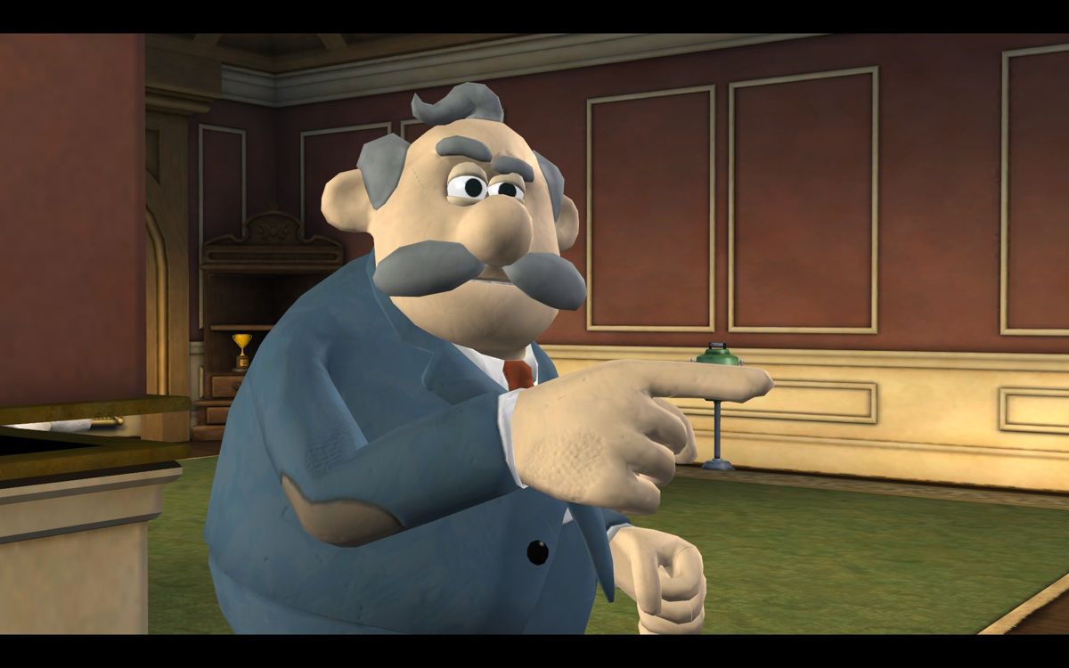 Wallace & Gromit in The Bogey Man (Windows) screenshot: Major Crum points the way.