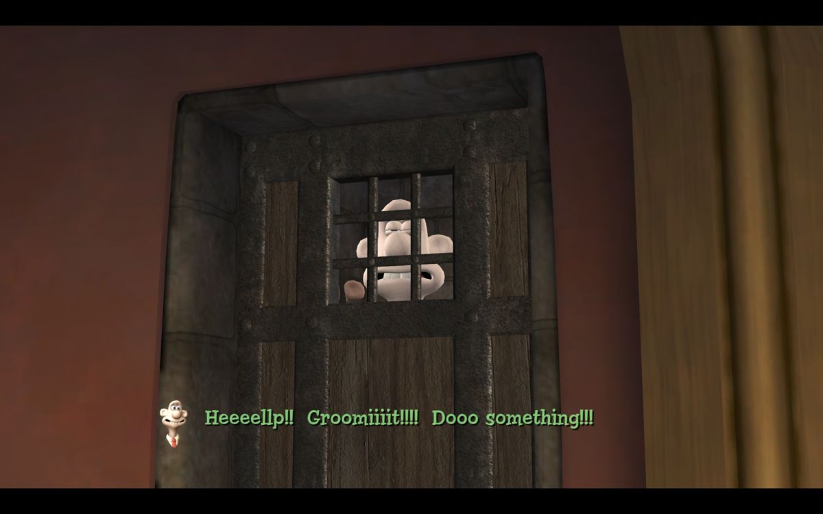 Wallace & Gromit in The Bogey Man (Windows) screenshot: Wallace's solution to the misery: Call Gromit.