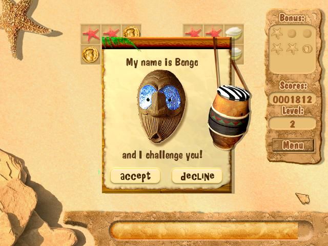 Caribbean Treasures (Windows) screenshot: Bongo is challenging me. Do I accept?