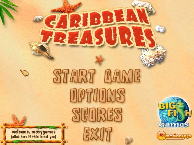 Caribbean Treasures (Windows) screenshot: Title screen and main menu