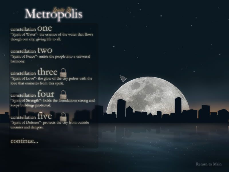 Spirits of Metropolis (Windows) screenshot: Constellation selection screen