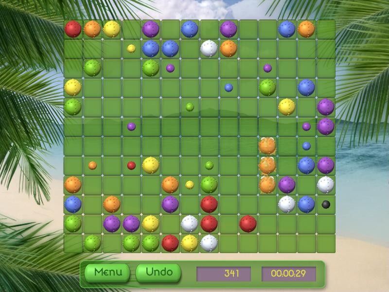 Tropical Puzzle (Windows) screenshot: I have lined up three orange balls.