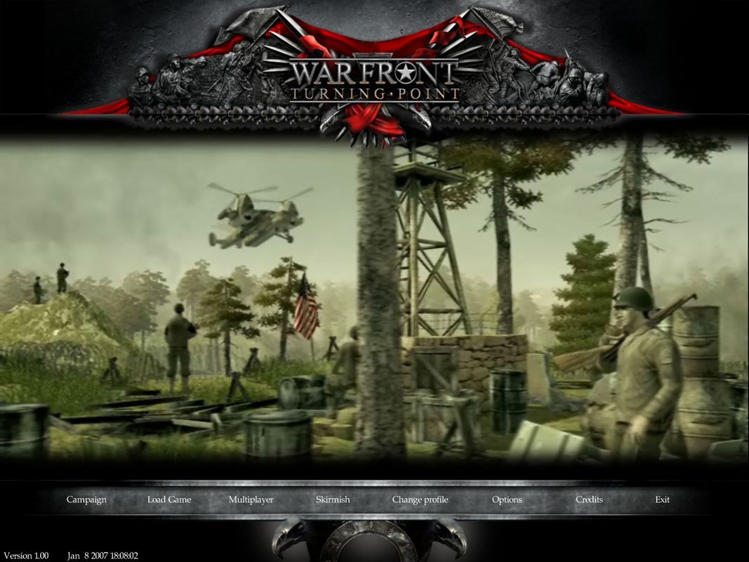 War Front: Turning Point (Windows) screenshot: The game's main menu screen. The background picture keeps changing while the game waits for player input