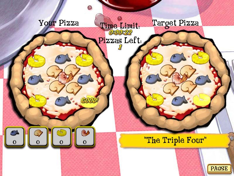 Pizza Frenzy (Windows) screenshot: A more advanced pizza to recreate.