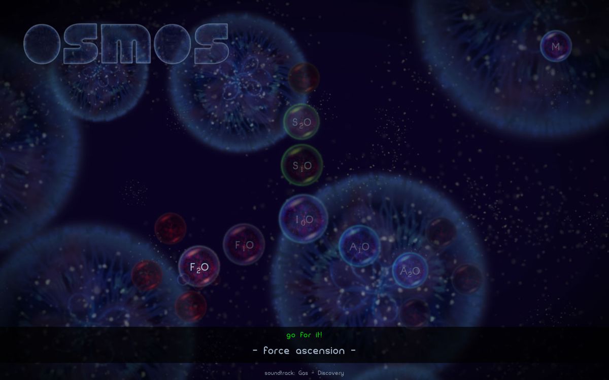 Osmos (Windows) screenshot: Main menu with the level selection