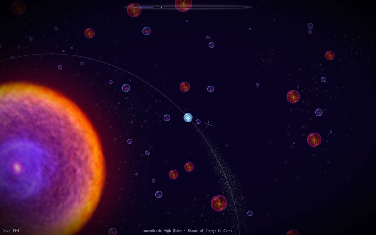 Osmos (Windows) screenshot: One of the levels with orbital mechanics