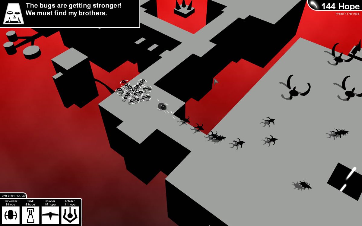 Broken Brothers (Windows) screenshot: My tanks tried to hold off the large wave of bugs.
