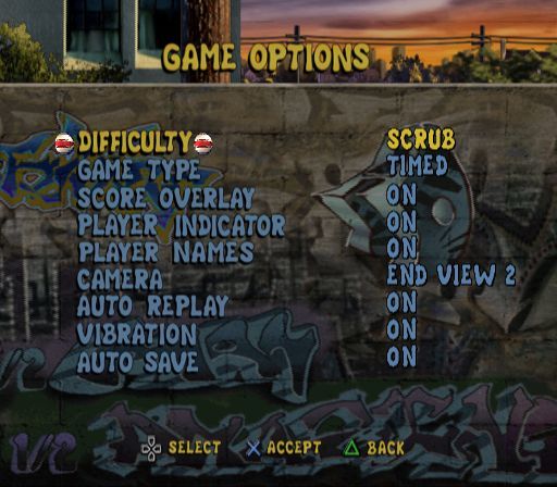 Street Hoops (PlayStation 2) screenshot: The game settings option allows the player to adjust lots of game settings, these are the settings for playing a game