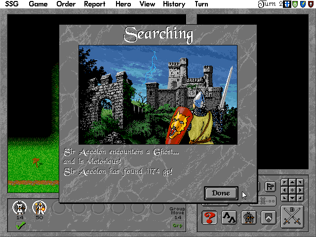 Warlords II (DOS) screenshot: Heroes roam the ruins, quest... and sometimes perish trying...