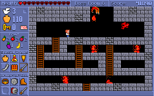 Spiritual Warfare (DOS) screenshot: The sixth boss guards the Shield of Faith by dropping demons from the ceiling