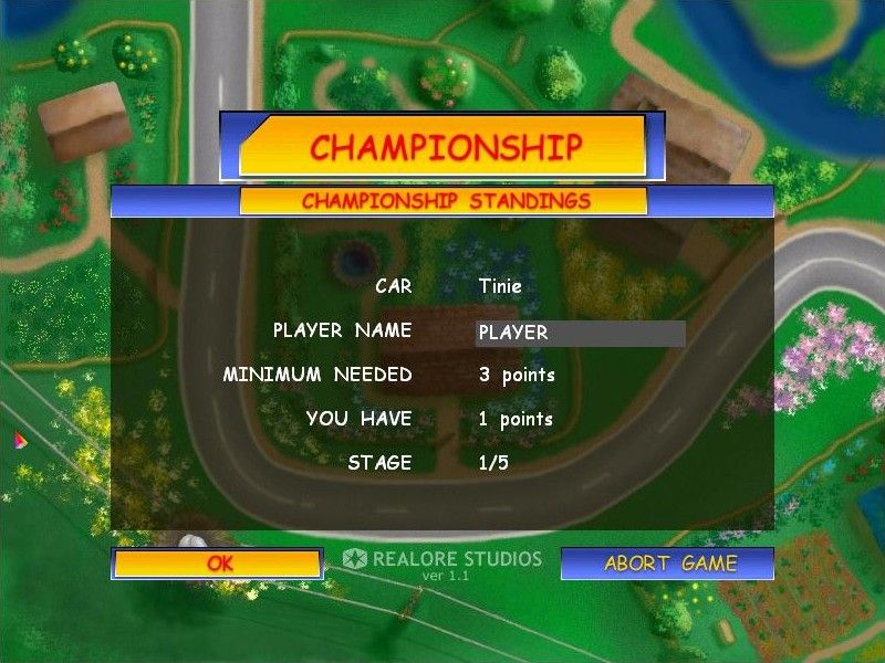 Tiny Cars (Windows) screenshot: The overall championship standings.