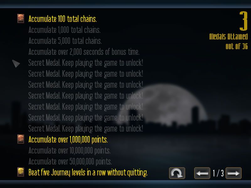 Spirits of Metropolis (Windows) screenshot: An overview of the medals players can earn.