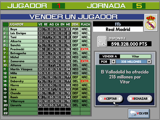 PC Fútbol (DOS) screenshot: Bid received
