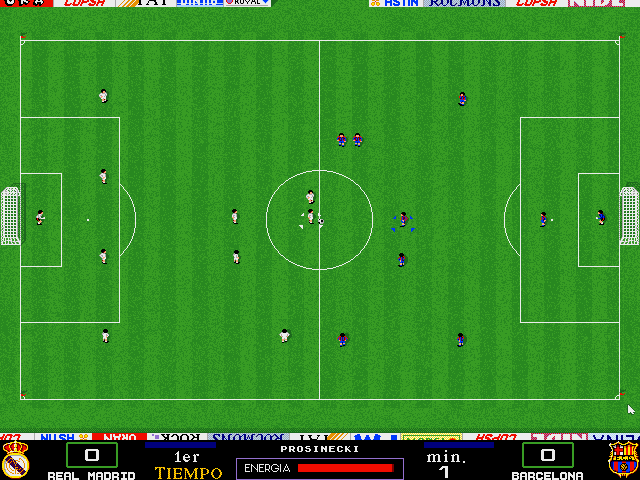 PC Fútbol (DOS) screenshot: Full pitch View Mode