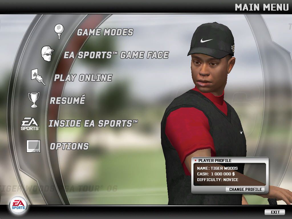 Tiger Woods PGA Tour 06 (Windows) screenshot: Main menu