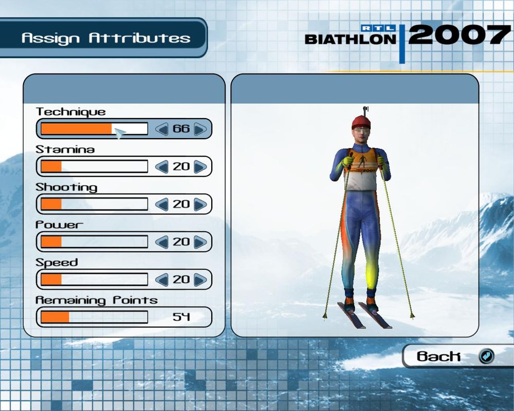 RTL Biathlon 2007 (Windows) screenshot: Assign attributes