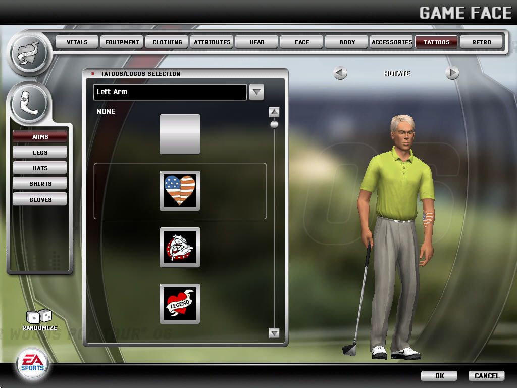 Tiger Woods PGA Tour 06 (Windows) screenshot: What if you had a tattoo?