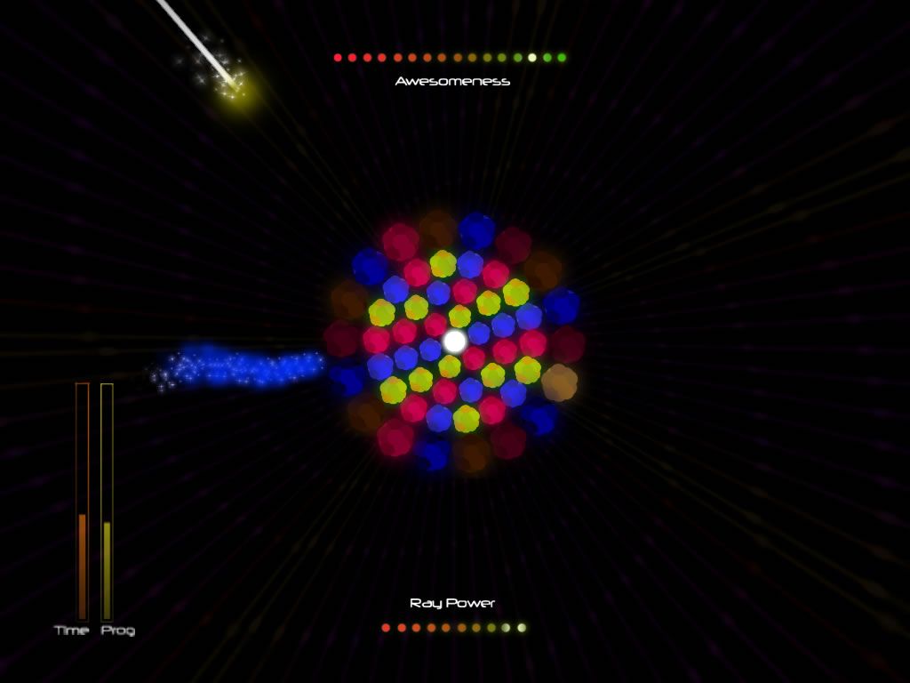 Raycatcher (Windows) screenshot: Both a sparkling and a swirling ray appear.
