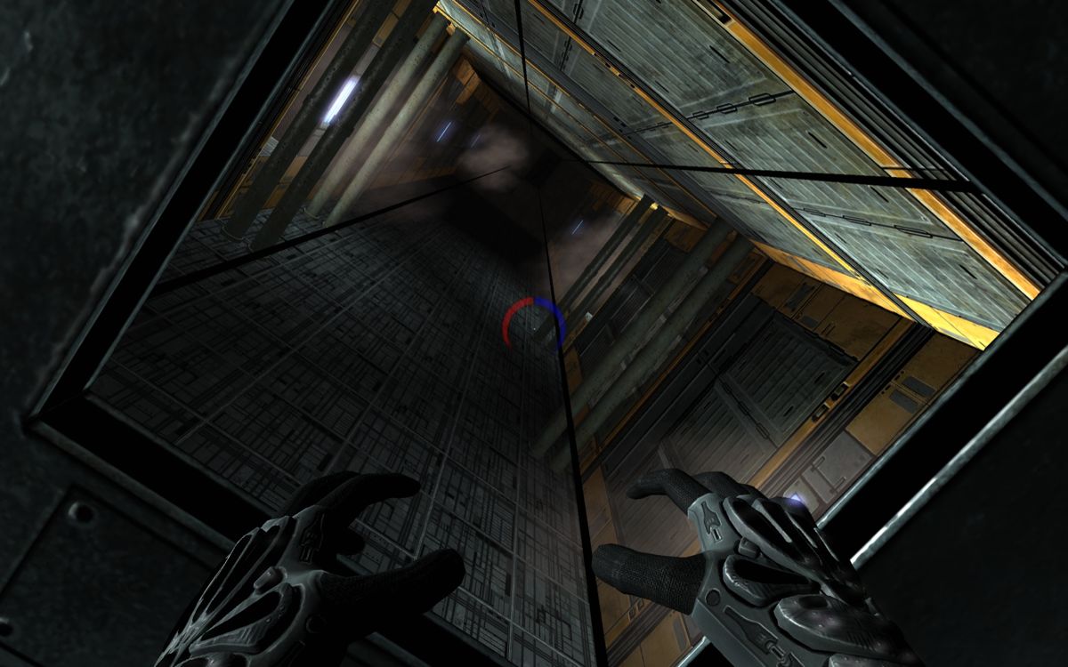 Twin Sector (Windows) screenshot: An elevator shaft - of course with laser traps that activate in a few seconds.