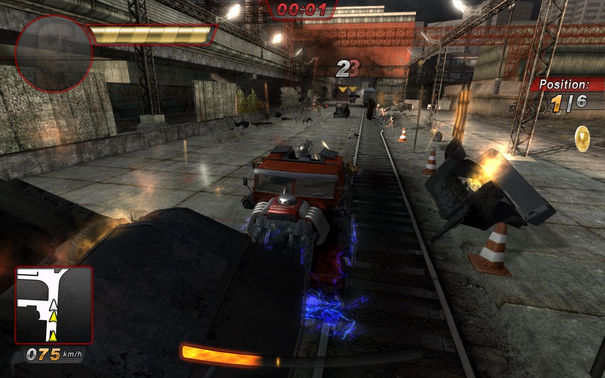 Gear Grinder (Windows) screenshot: Beware kids: reckless driving can lead to destruction!