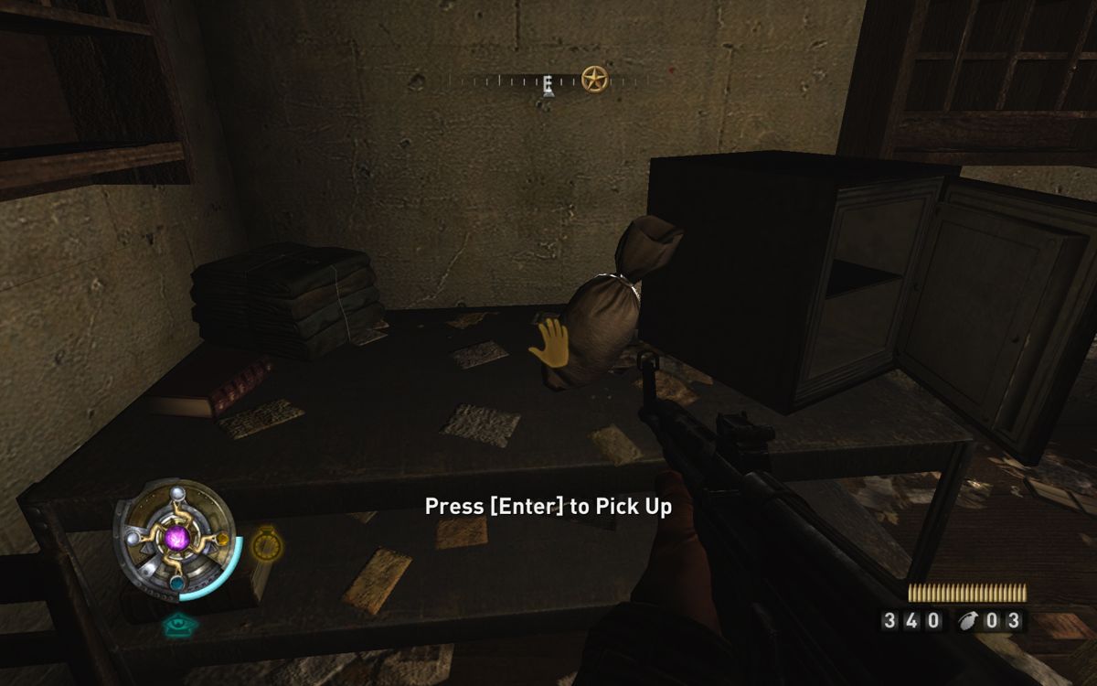 Wolfenstein (Windows) screenshot: Various articles like this sack can be picked up for money