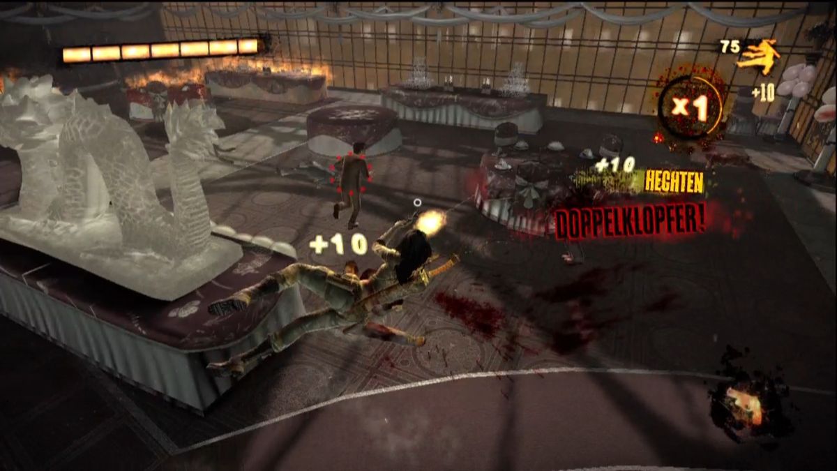 WET (Xbox 360) screenshot: Rubi crashed a party.