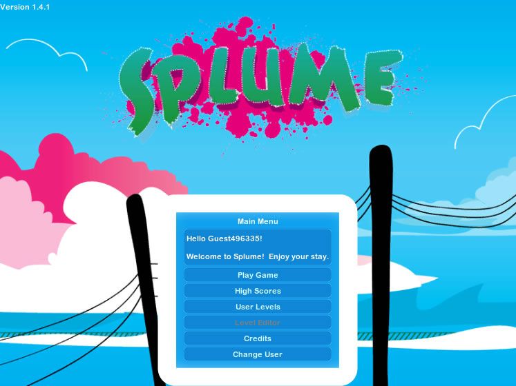 Splume (Browser) screenshot: Main menu
